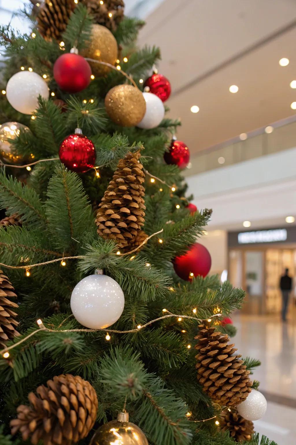 Gilded-coated pinecones add an authentic elegance to the tree.