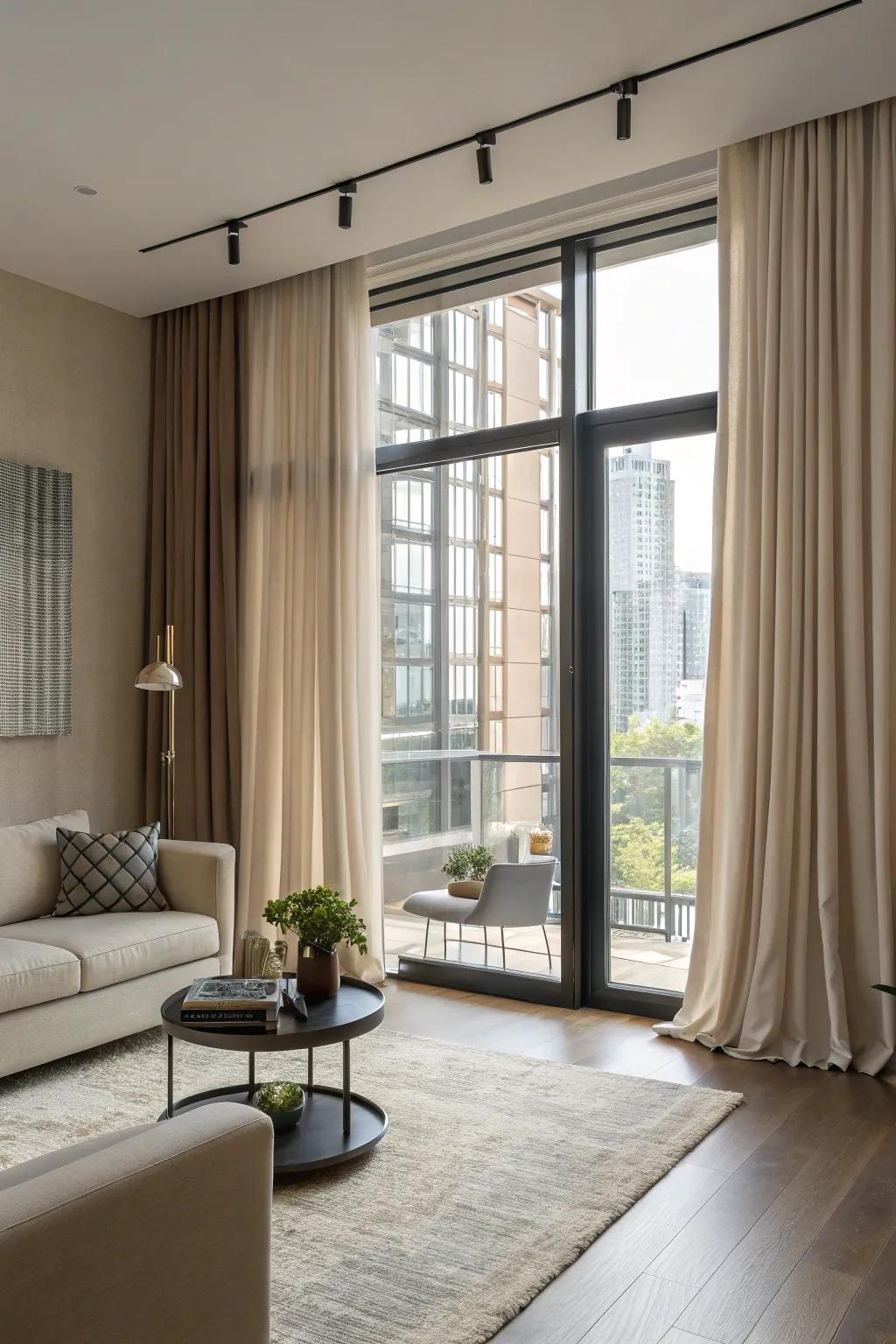 Adaptable brackets make changing curtains a cinch.