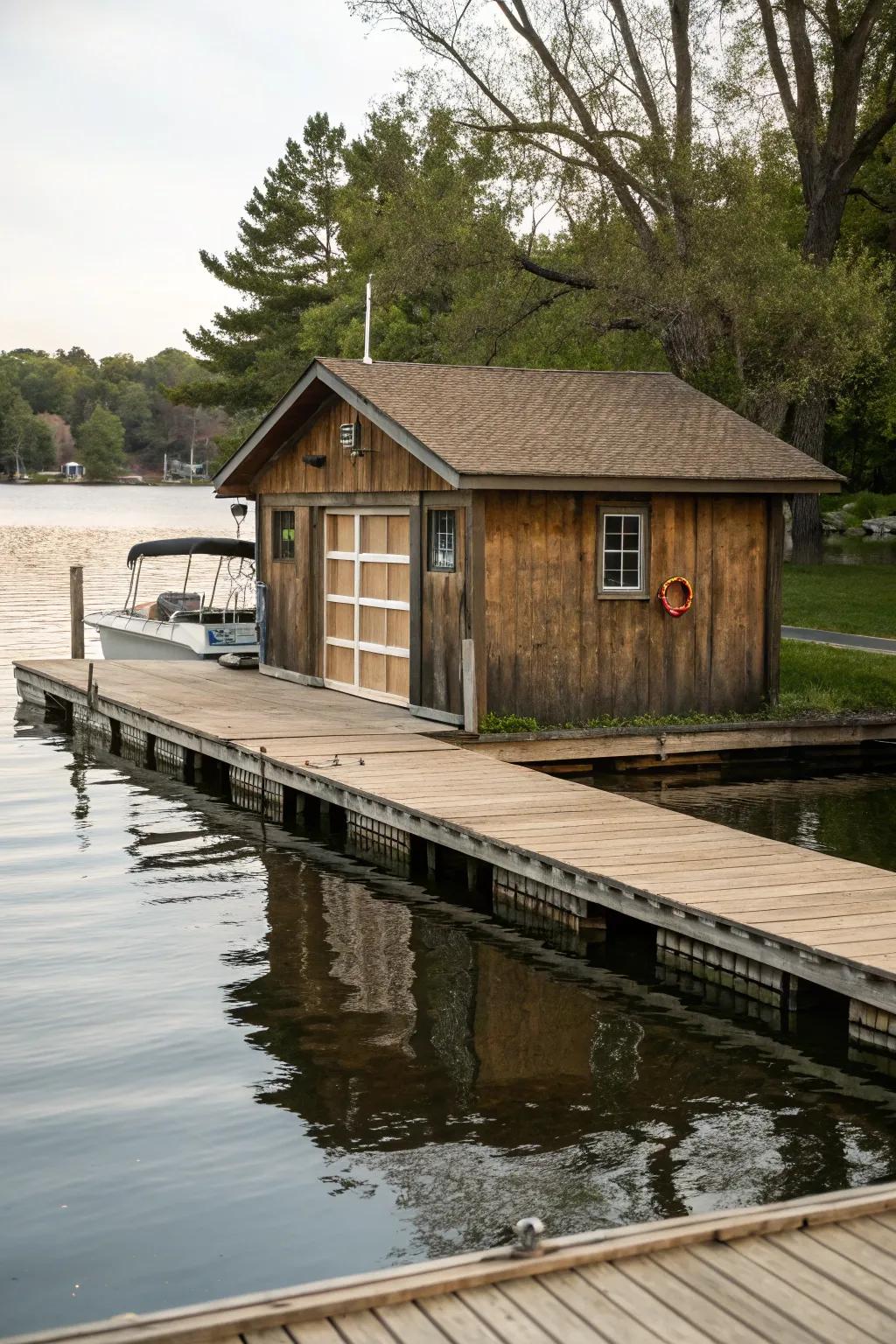 A dock and boathouse combo, perfect for storage and relaxation.