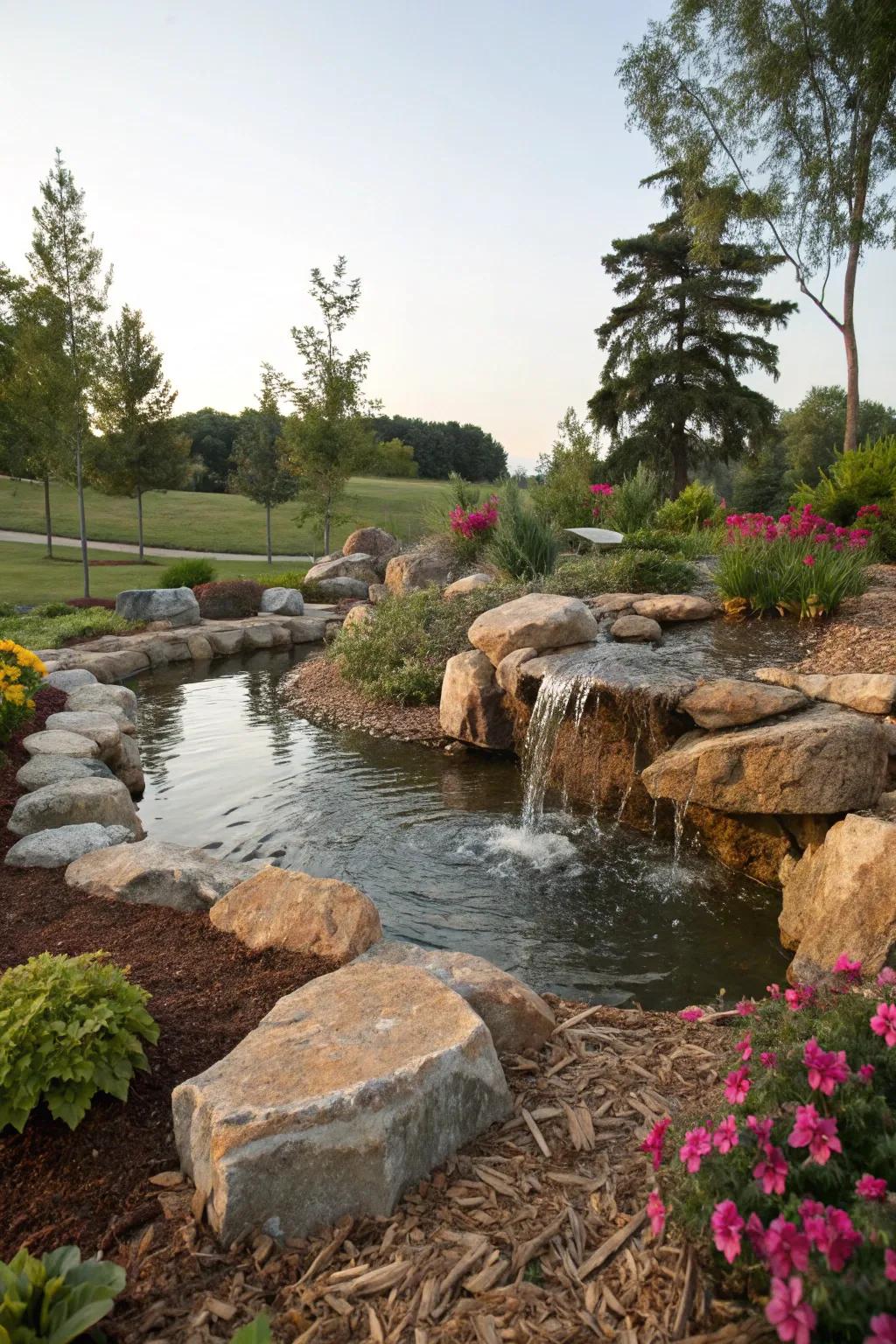 A water feature enriches a garden's peaceful vibe.