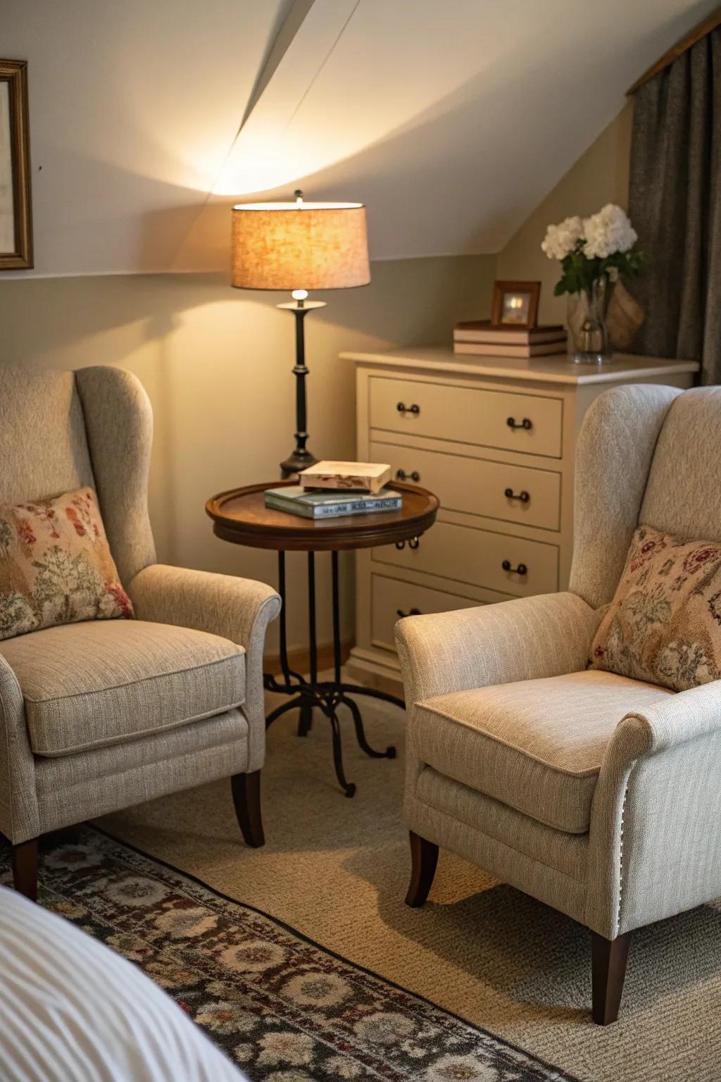 Intimate seating areas offer spaces for relaxation and connection.