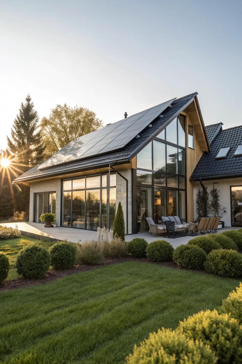 Solar tiles integrate energy efficiency with contemporary design.