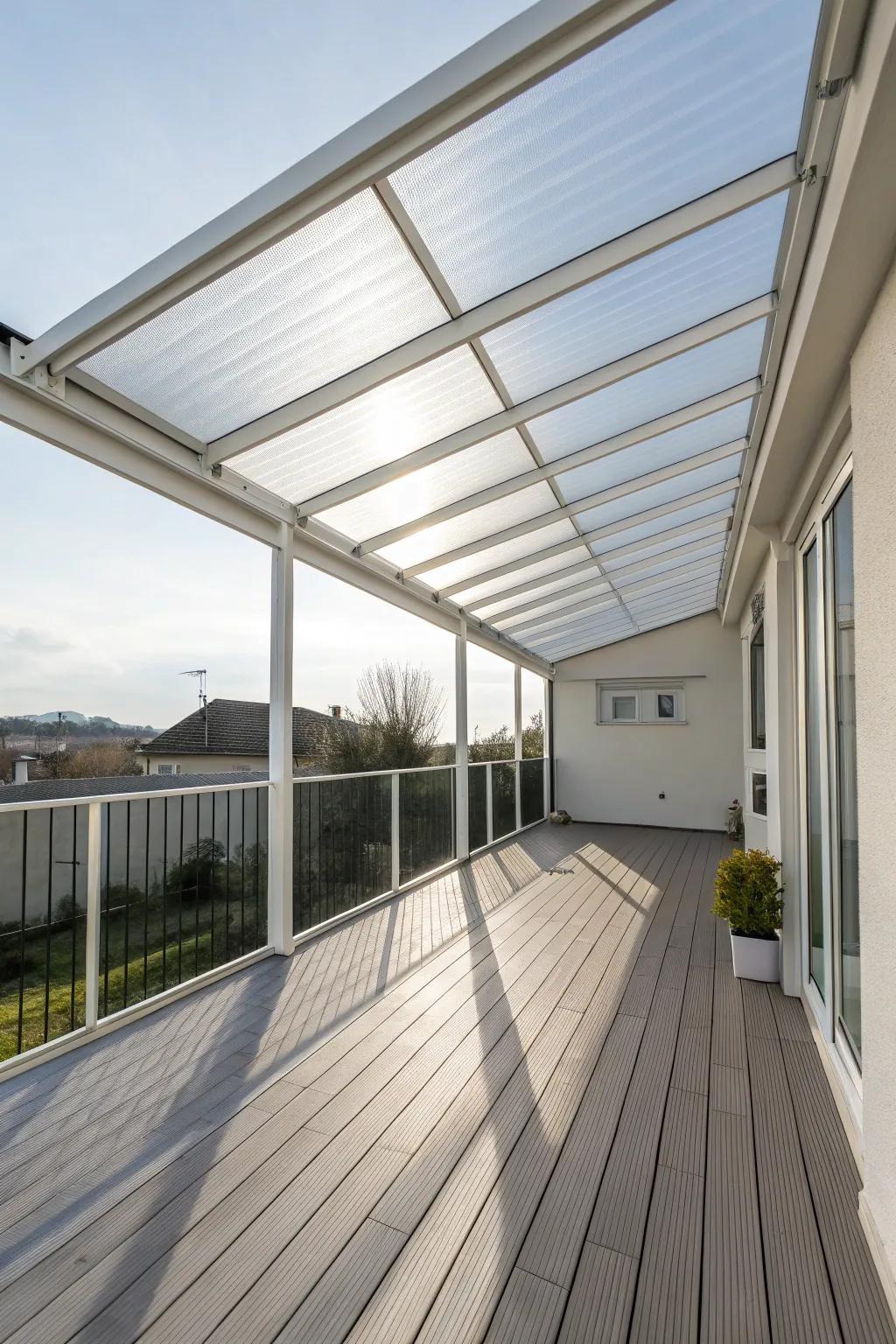 Polycarbonate sections allow light in while keeping the elements out.