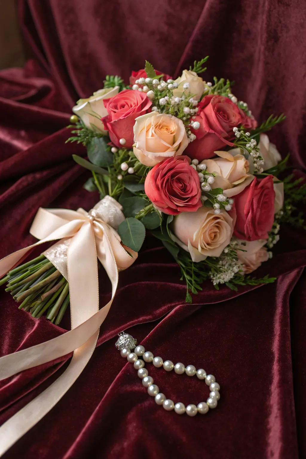 Refined touches elevate this rose bouquet.