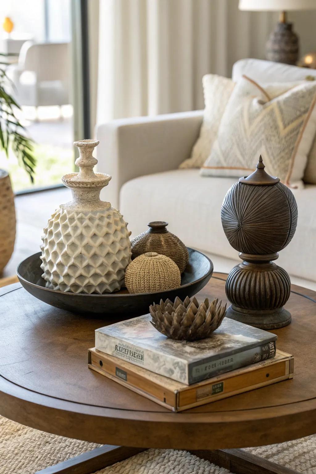 Sculptural objects introduce an artistic flair to your aesthetic.