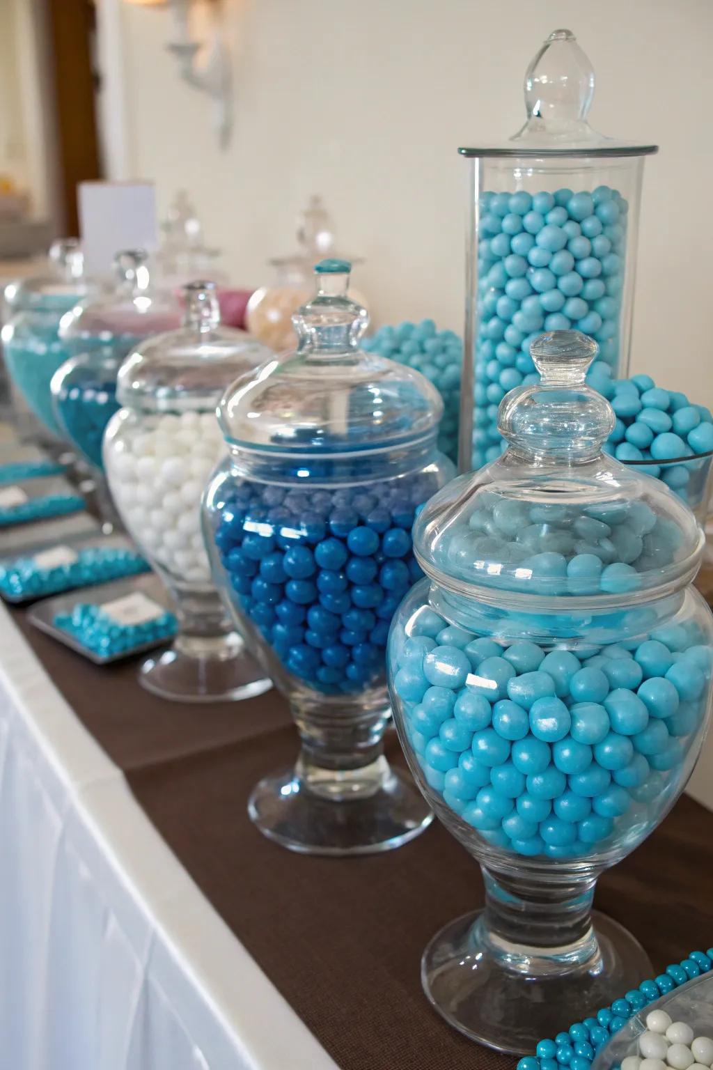 A spectrum of clear receptacles crafting an eye-catching sweet showcase.