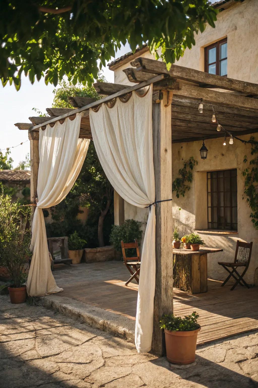 Do-it-yourself drapes introduce a personal, rustic accent.