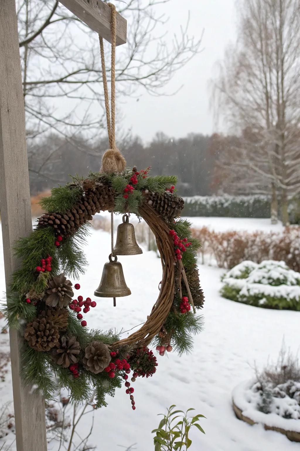 Rural chimes add festive sounds to the wreath.