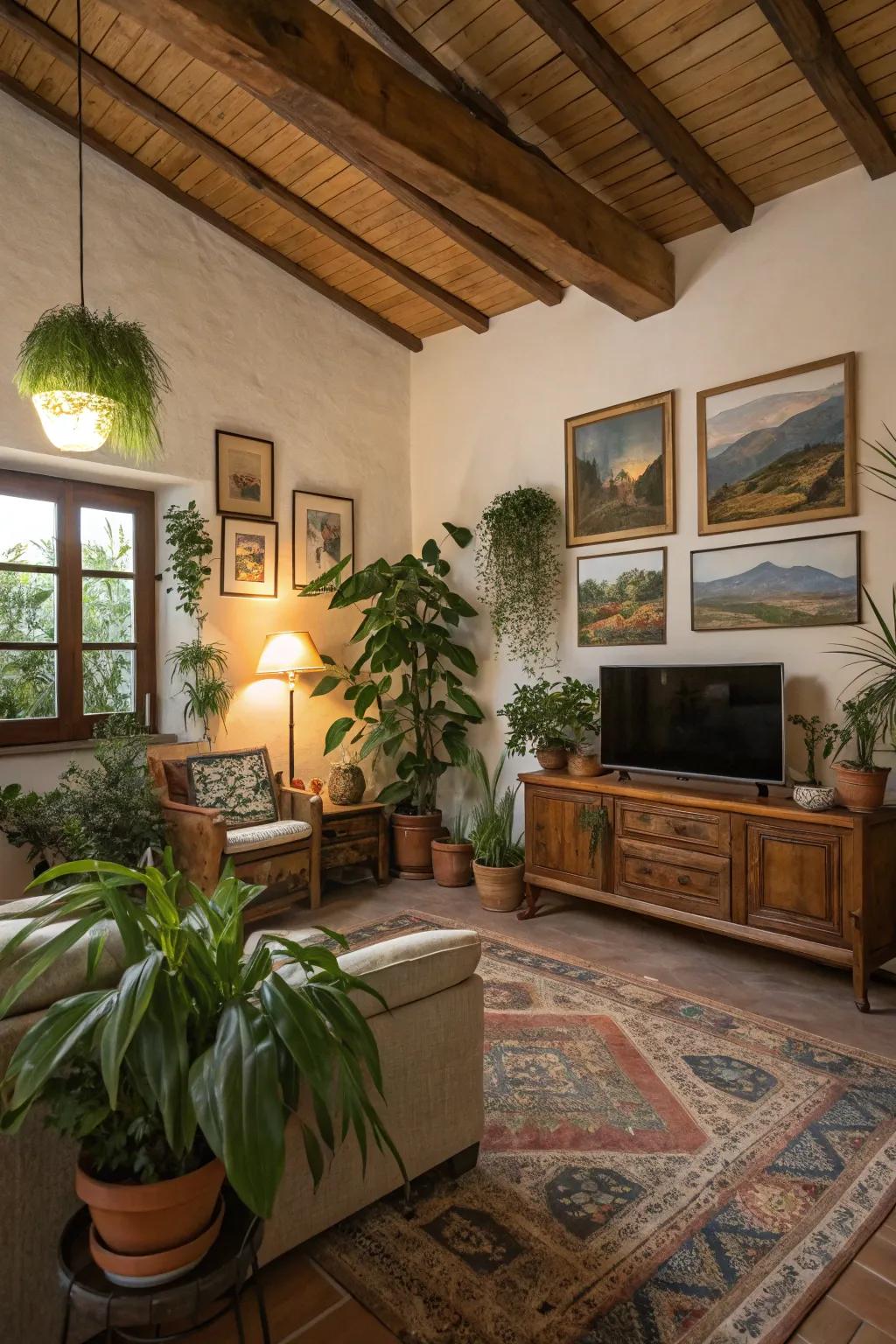 Nature-inspired items bring a fresh vibe to the family room.