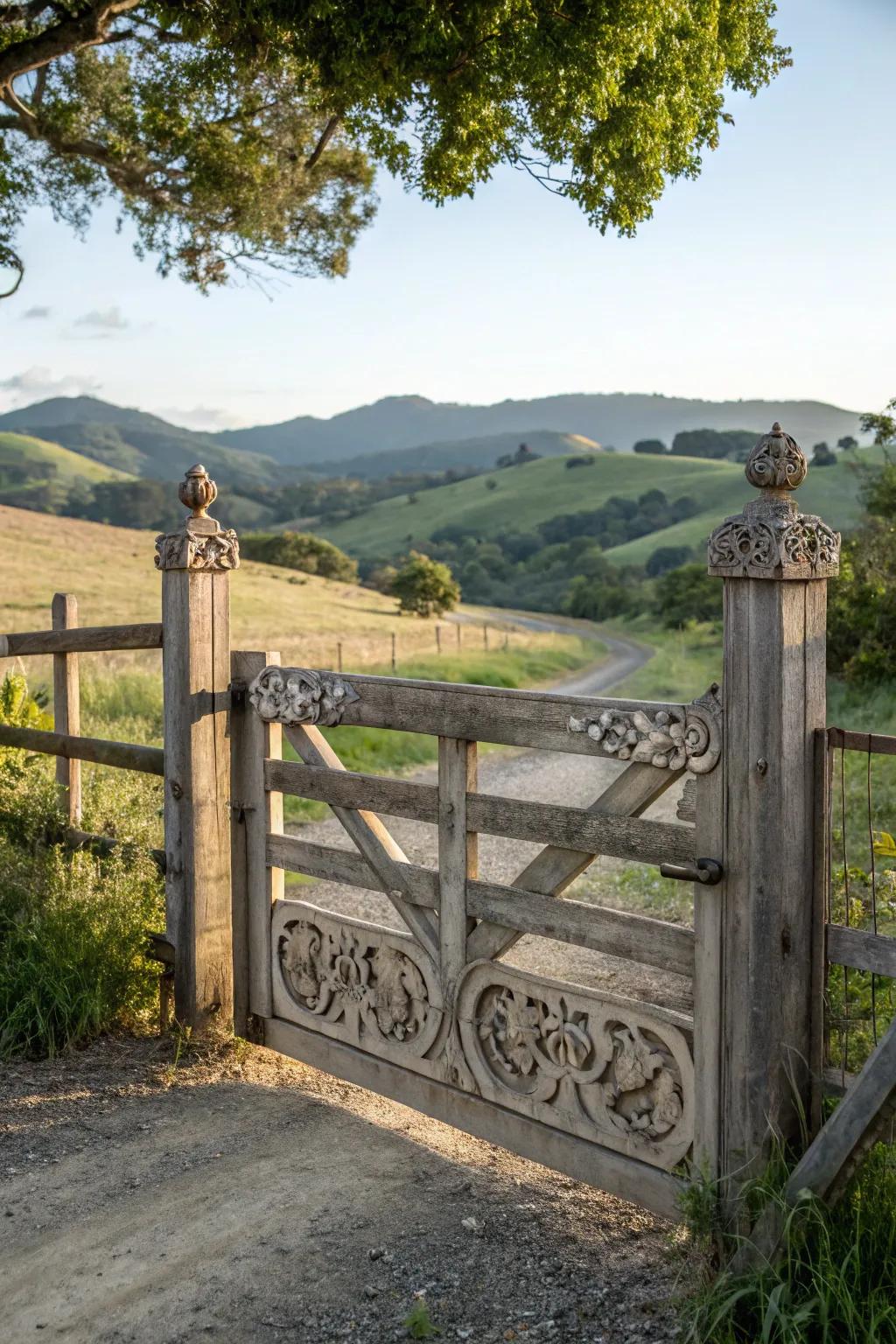 A ranch entrance adorned with transverse details.