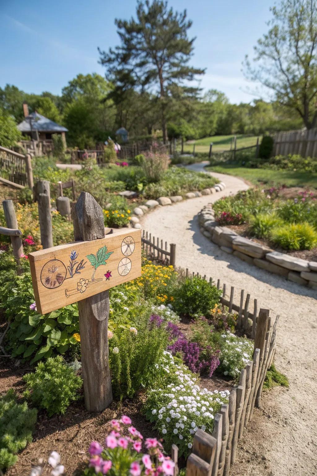 Personalized markers adding a quaint touch to the garden.
