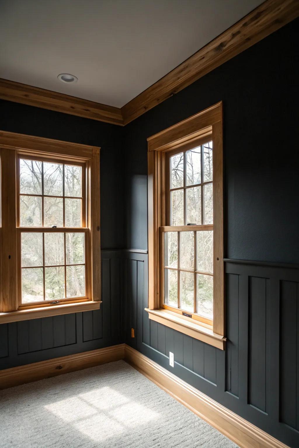 Contrasting tones emphasize the beauty of wood casings.