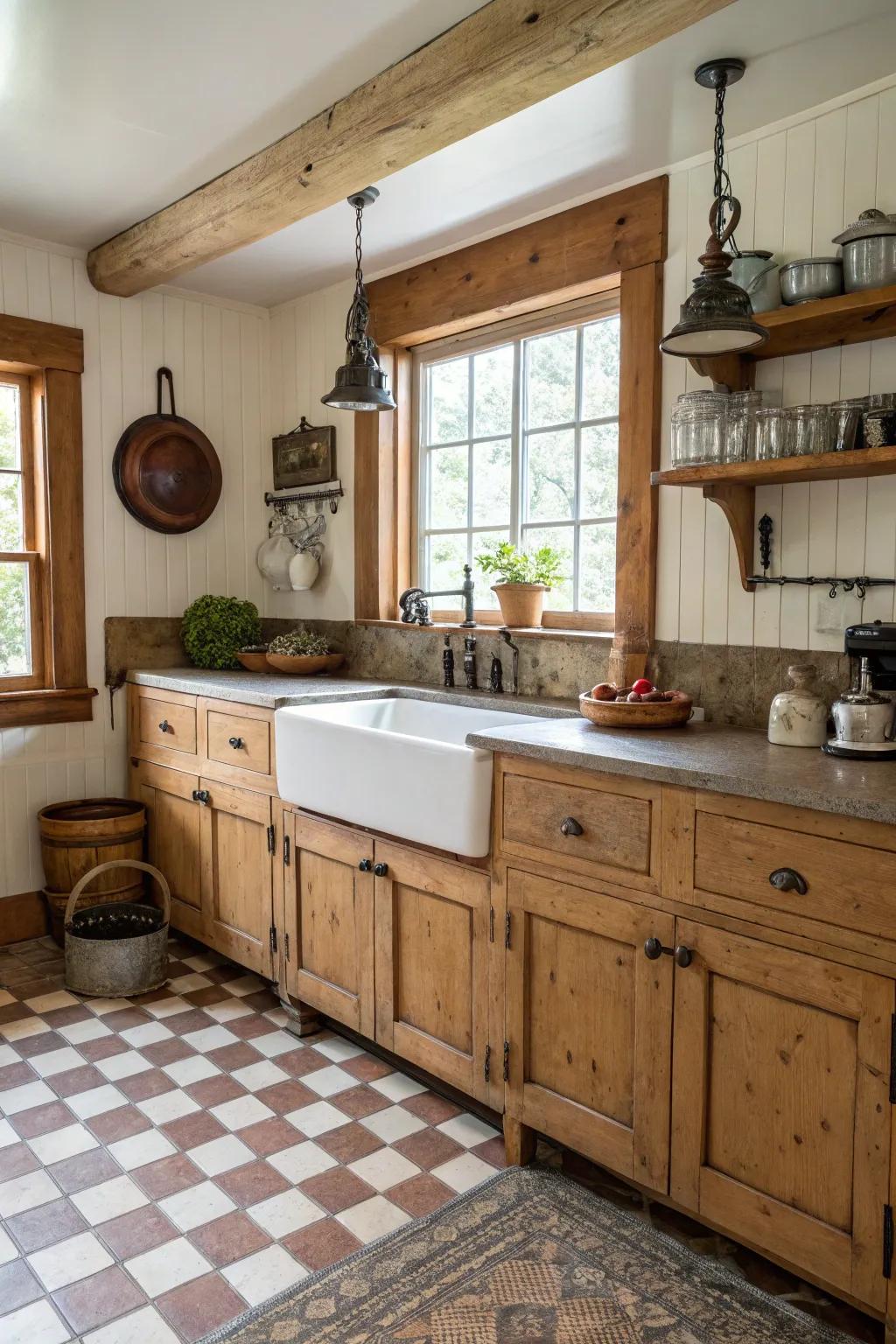 A country-style basin provides both style and functionality.