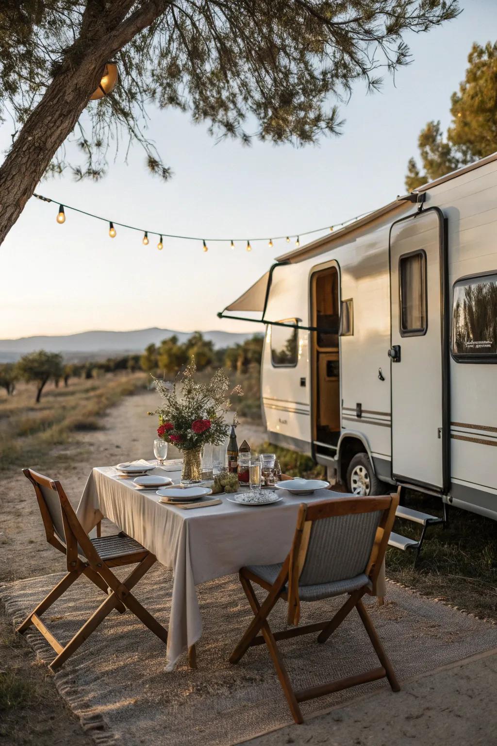 An outdoor dining area makes meals more enjoyable.