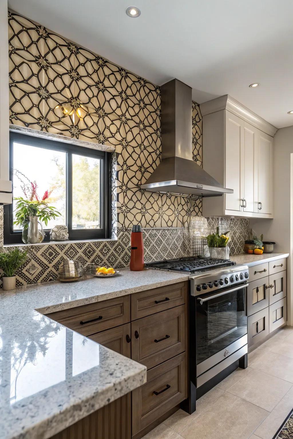 Strong geometric patterns provide a modern twist to natural granite.