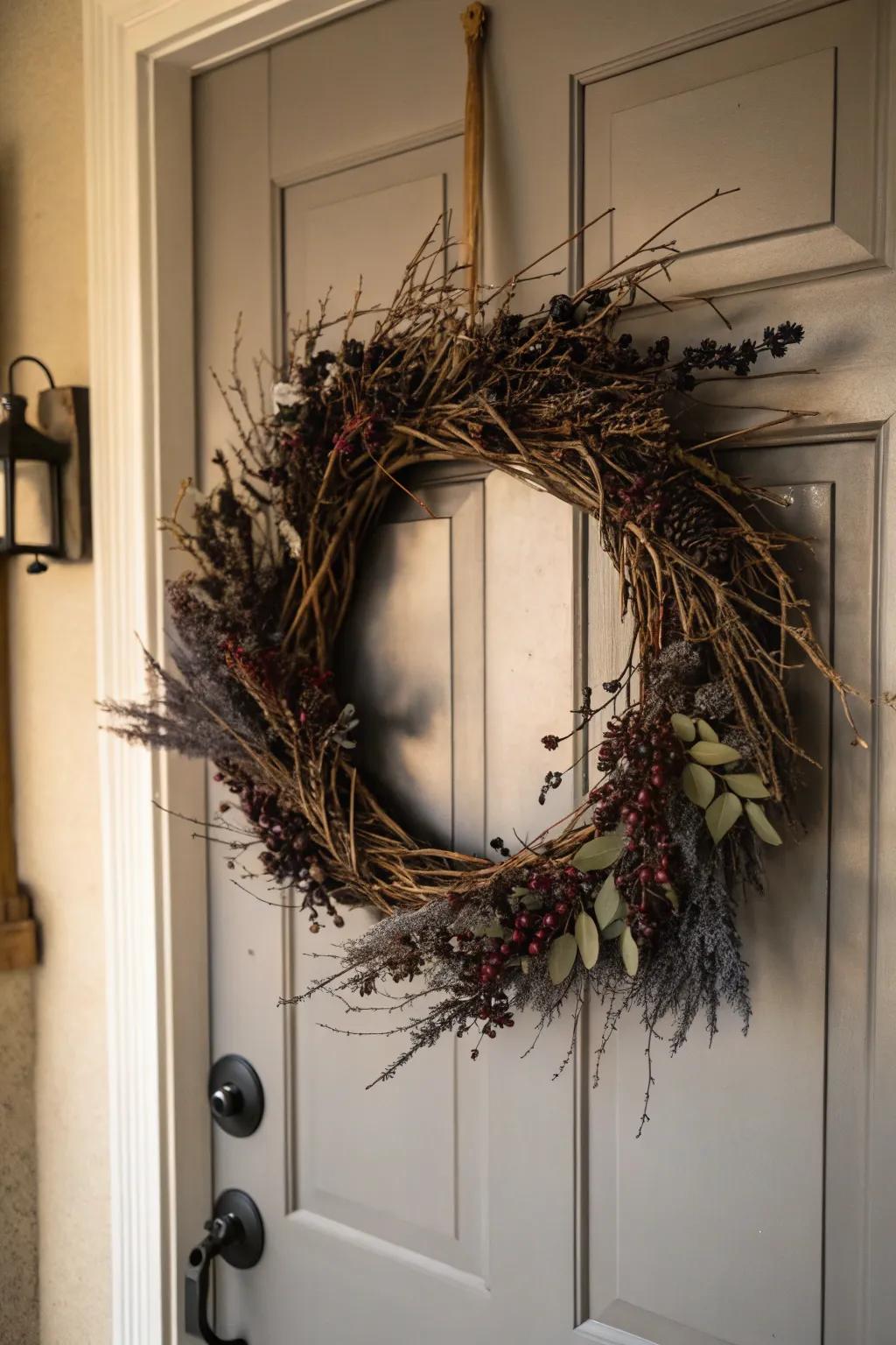 A spooky entrance piece adds a sophisticated fright to the front door.
