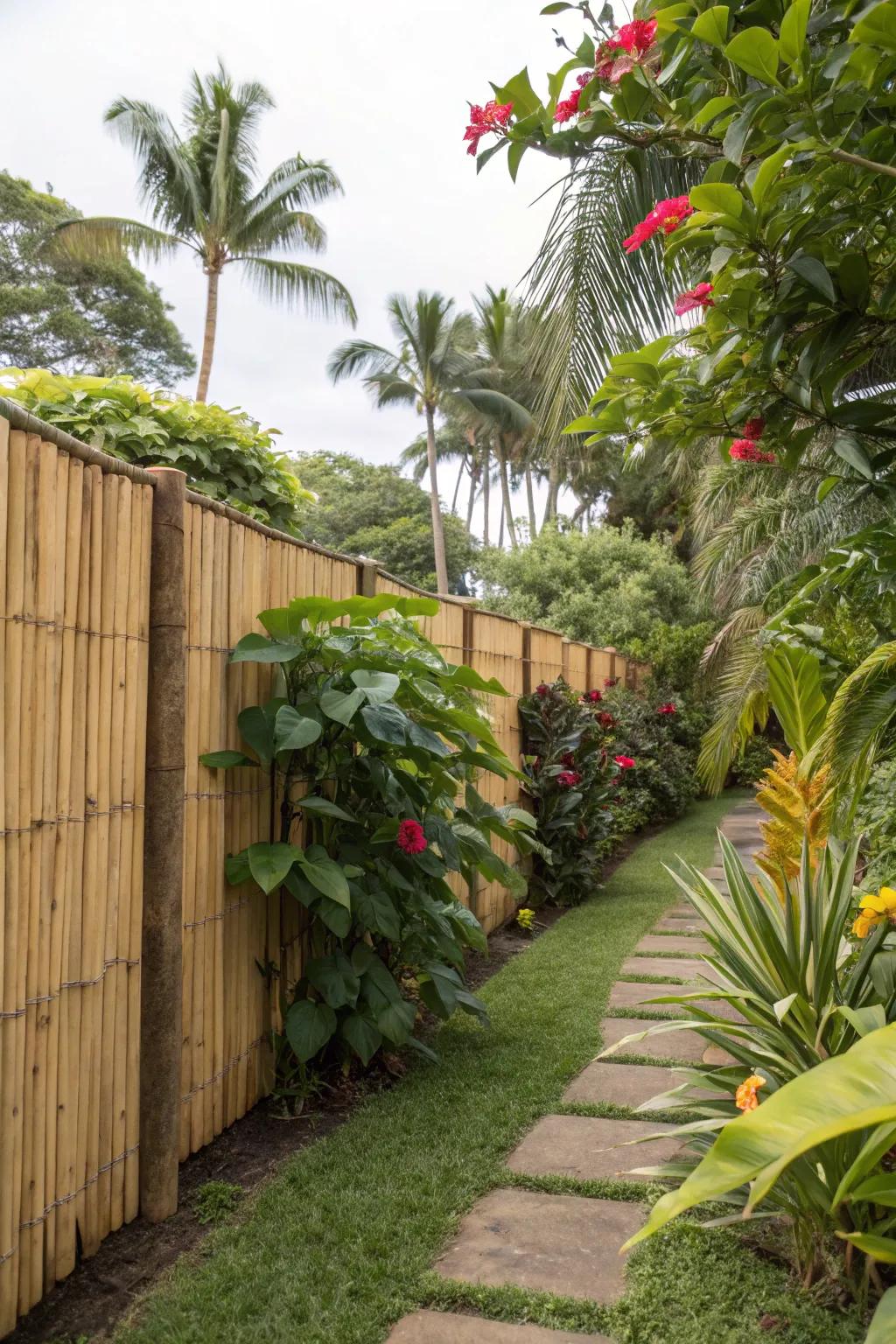 Bamboo panels provide an exotic touch, perfect for crafting a tropical garden retreat.