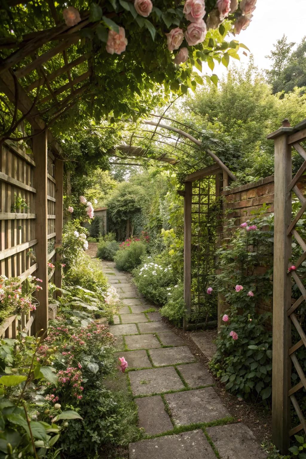 A private nook in the garden with thick foliage.