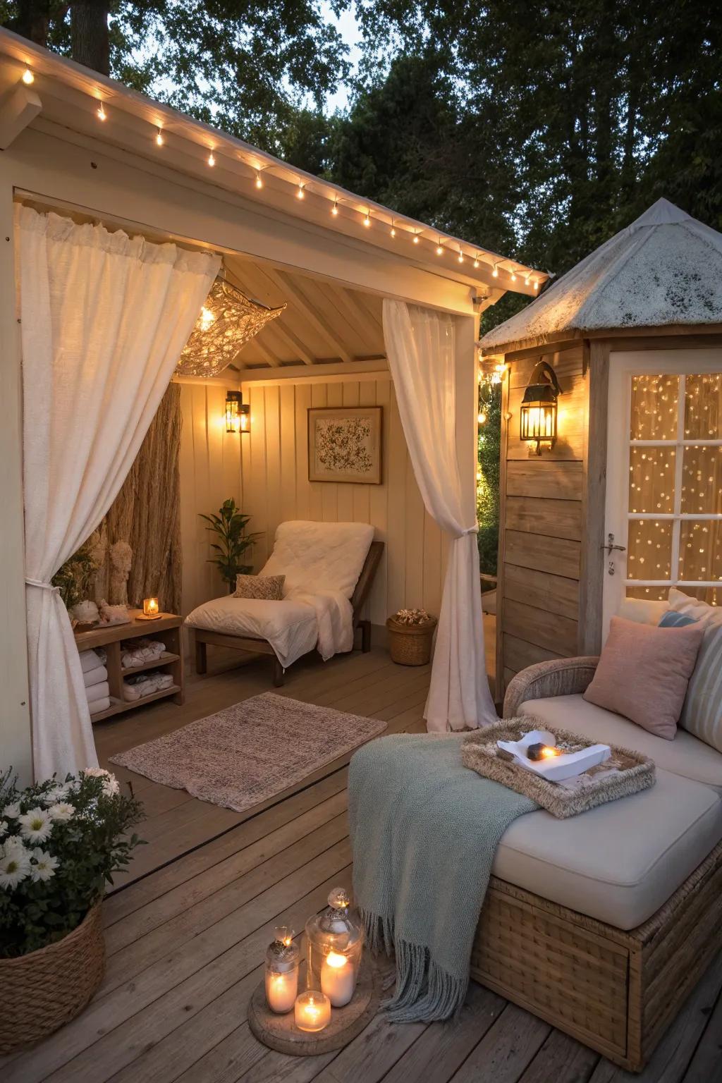 A peaceful she shed spa for ultimate relaxation.
