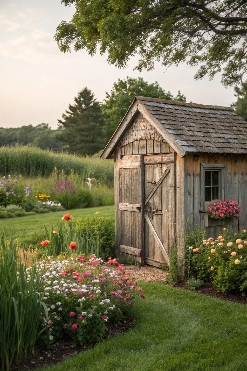 Cottage beauty with barn doors and wooden elements.