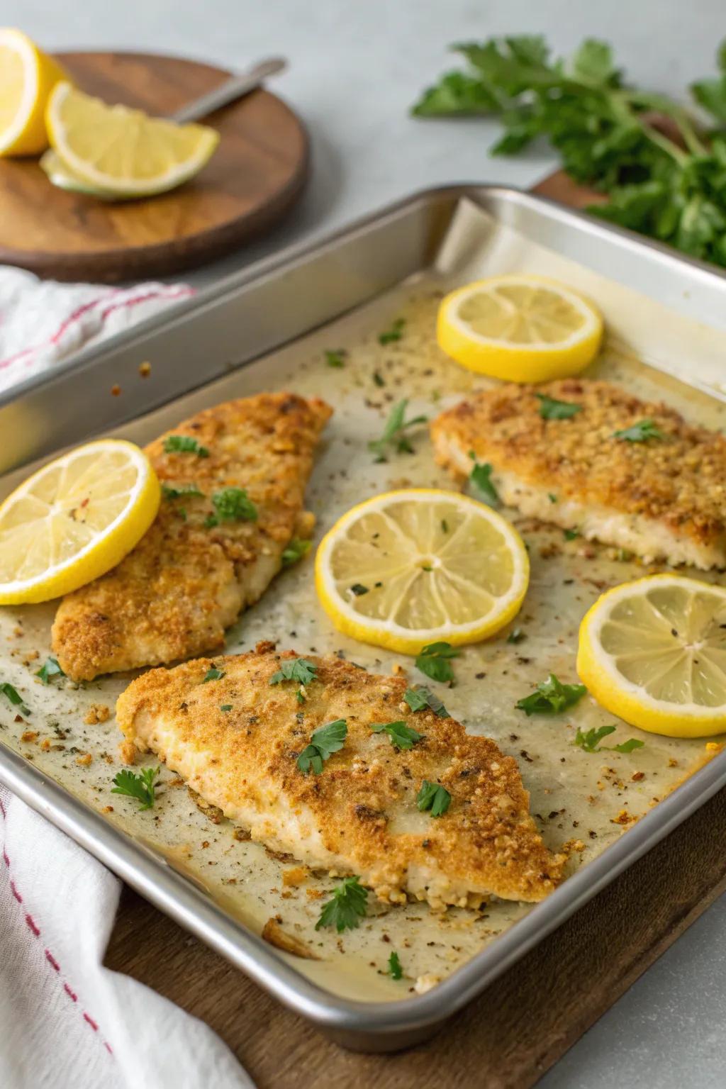 A superb dish for fish enthusiasts: parmesan-coated white fish with a crispy crust.