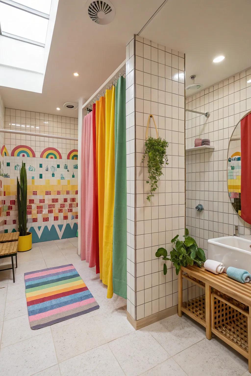 A vibrant shower room with a splash of color for added personality.