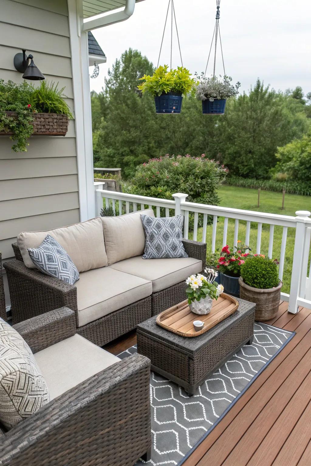 This deck is both fashionable and useful because to its clever utilization of space.
