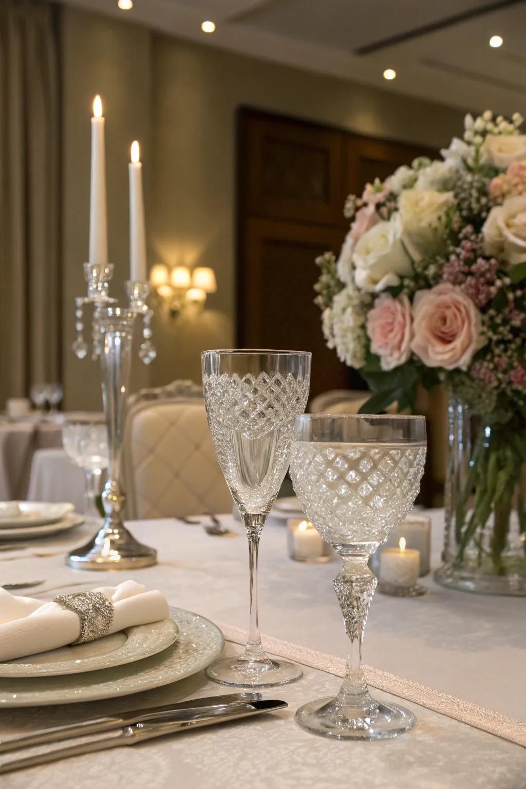 Refined glassware contributing sophistication to the celebration.