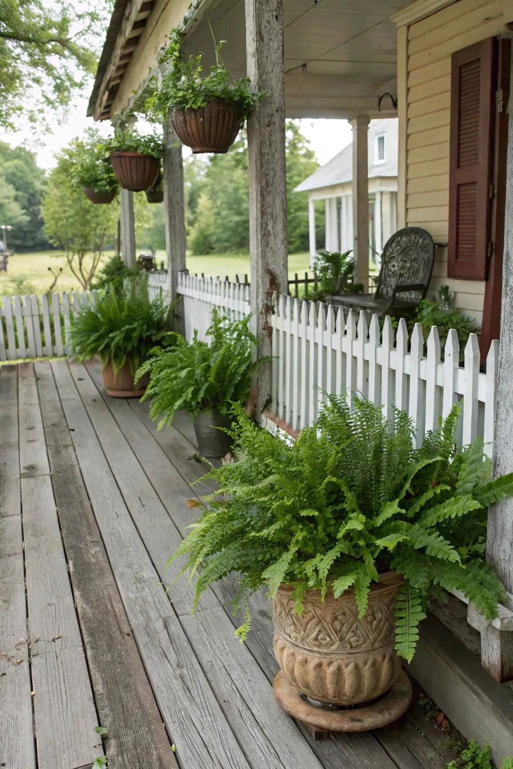 Enhance your porch with dense potted plants.