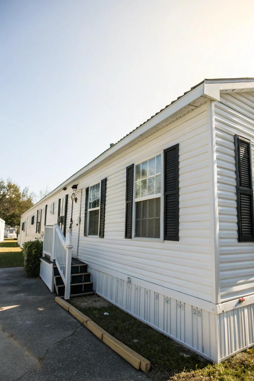 Timeless whites fashion an enduring, elegant design for your mobile home.