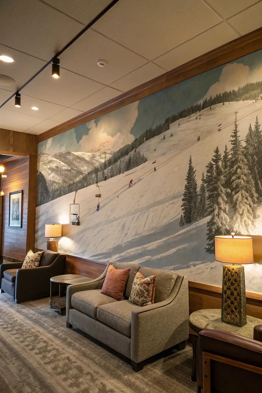 Change your space with a mural capturing the excitement of the slopes.