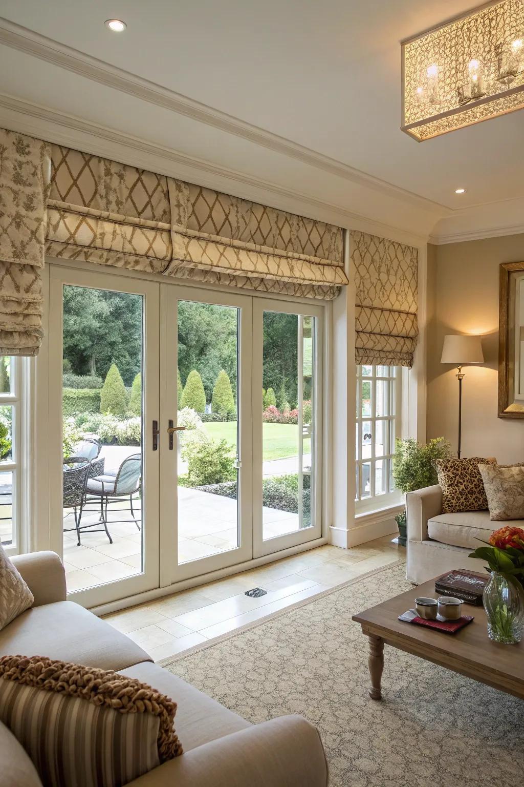 Fold-up shades add texture and class.
