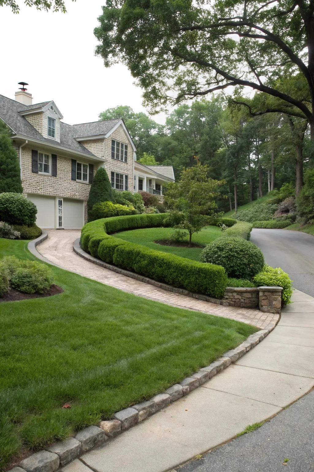 A driveway that blends seamlessly with its surrounding environment.