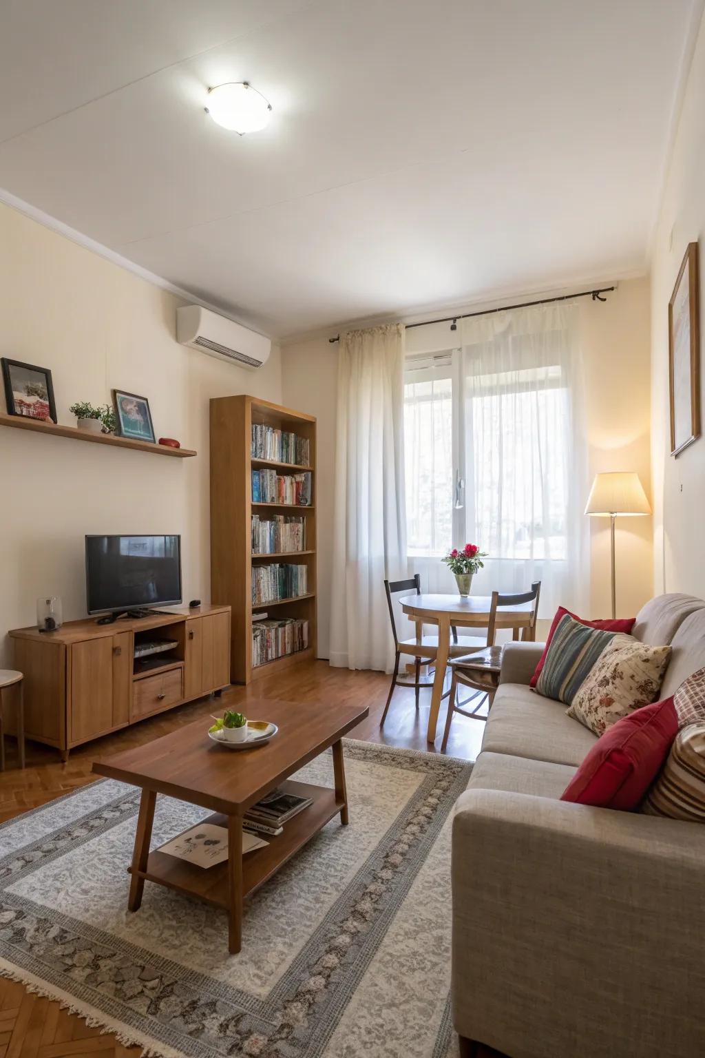 Clever furniture placement boosts space utilization.