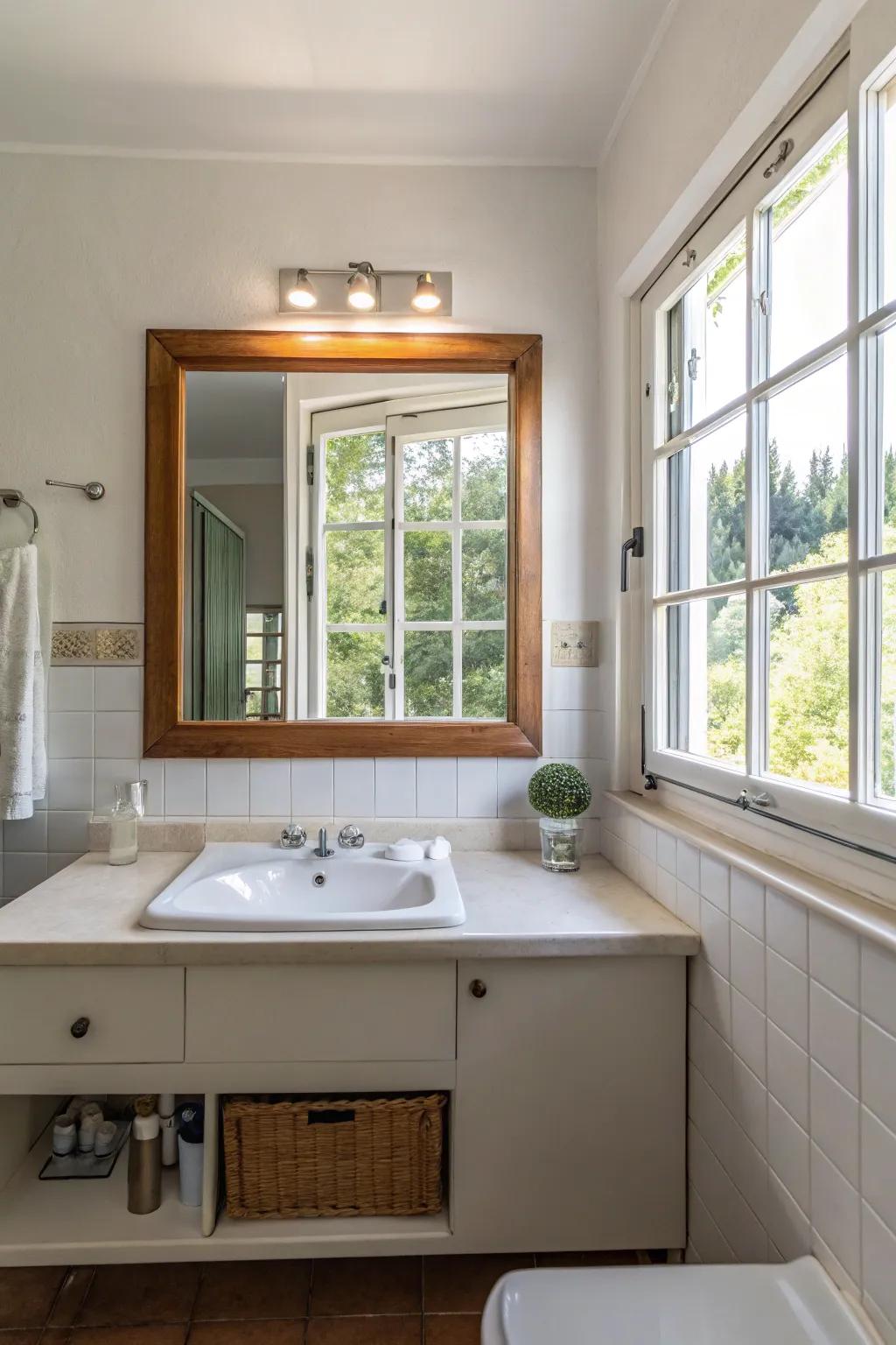 Reflectors amplify brightness and space in bathrooms.