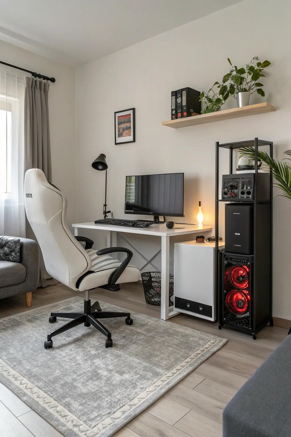 Minimalist design can make your gaming room feel more spacious.