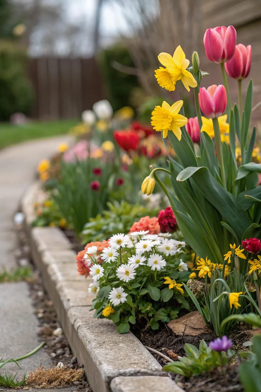 A compact flower bed thoughtfully designed to provide interest across multiple seasons.