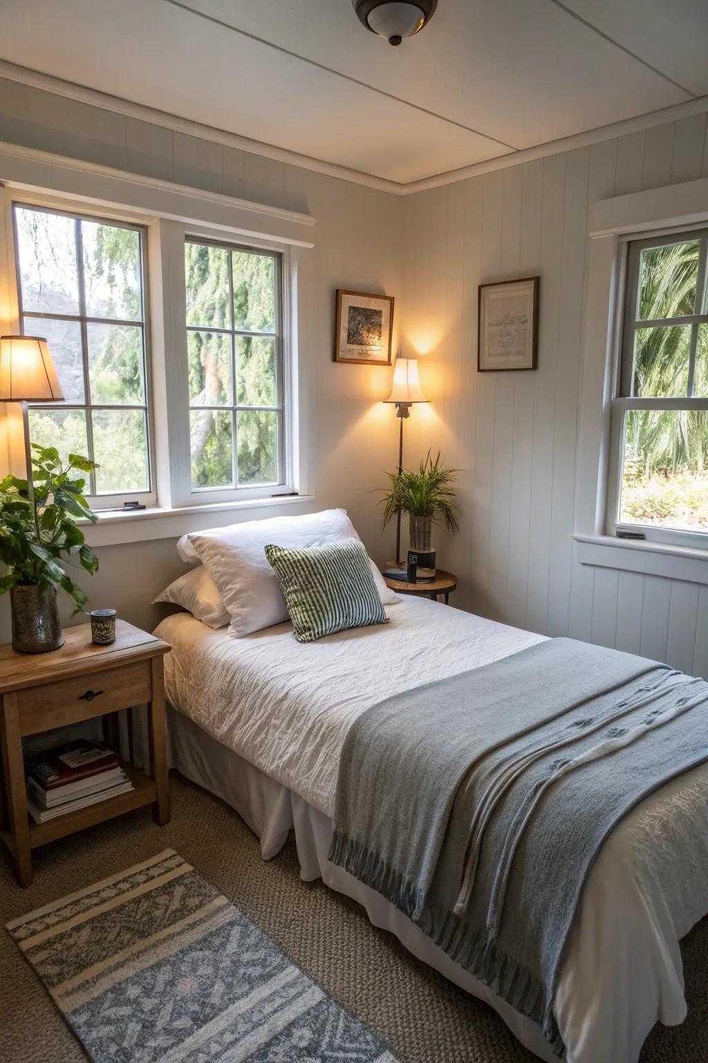 A welcoming atmosphere is created by layered lighting.