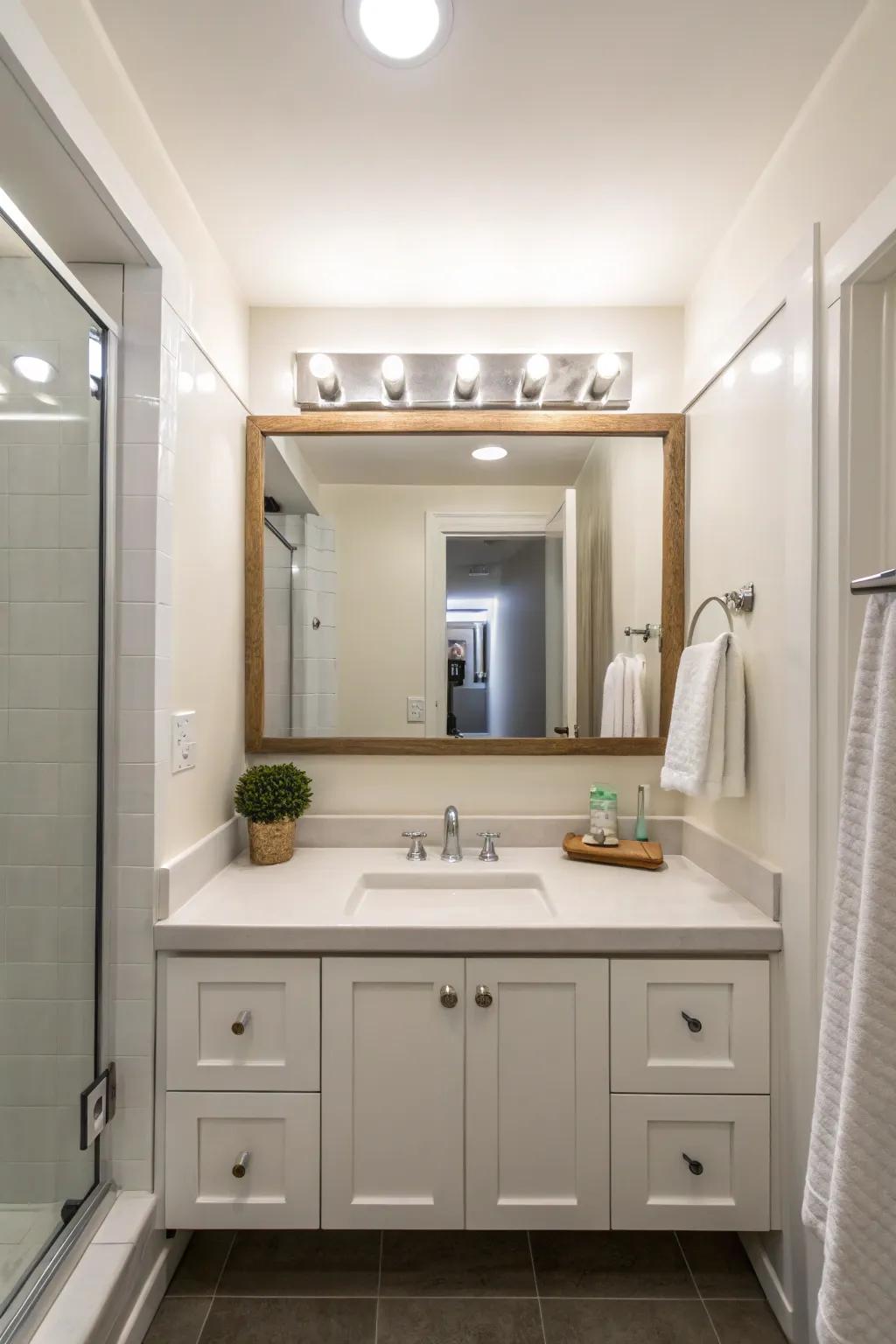 Large mirrors reflect light and create a perception of depth.