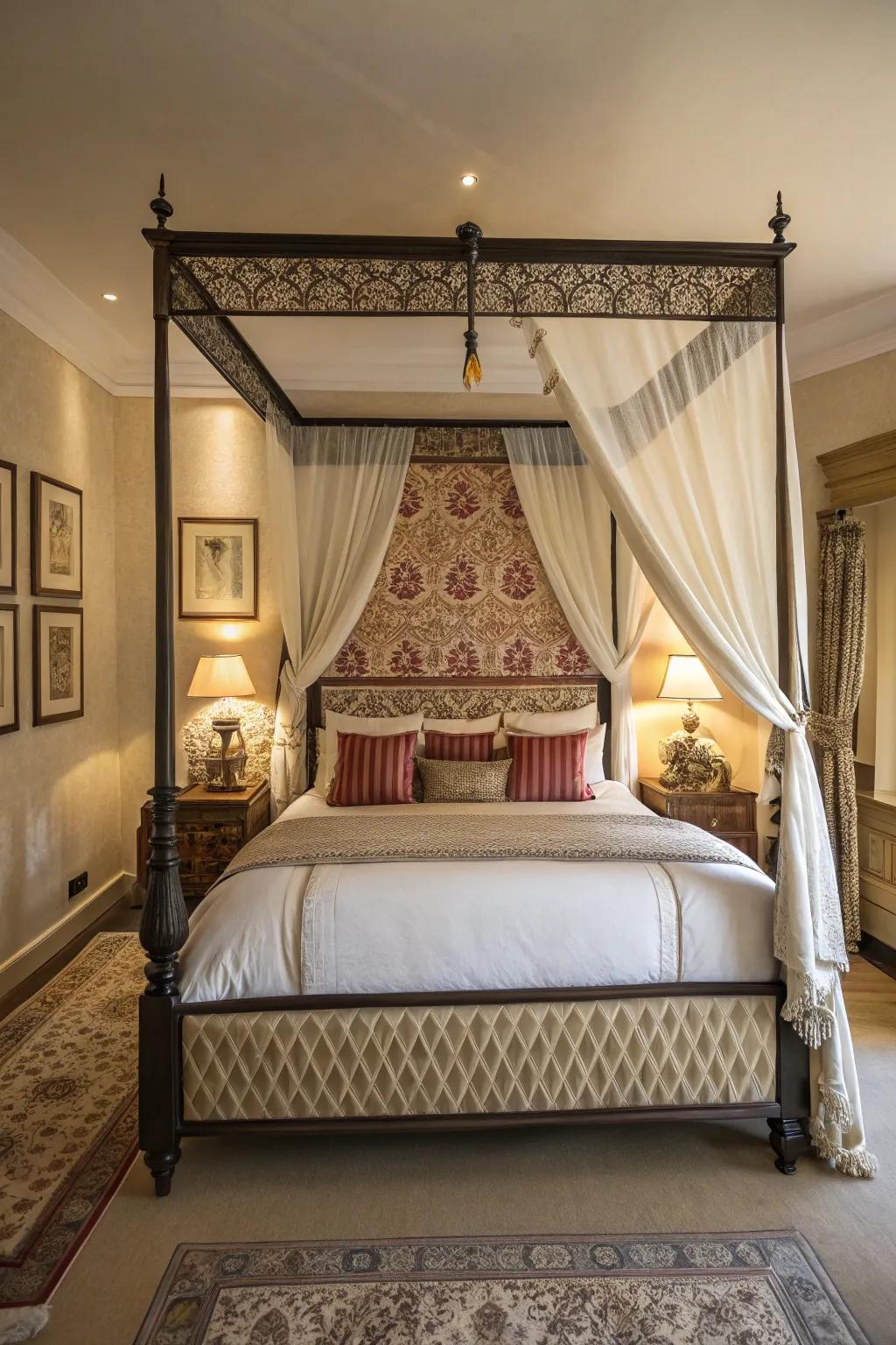 A drape or striking bed head can be a captivating point of interest.