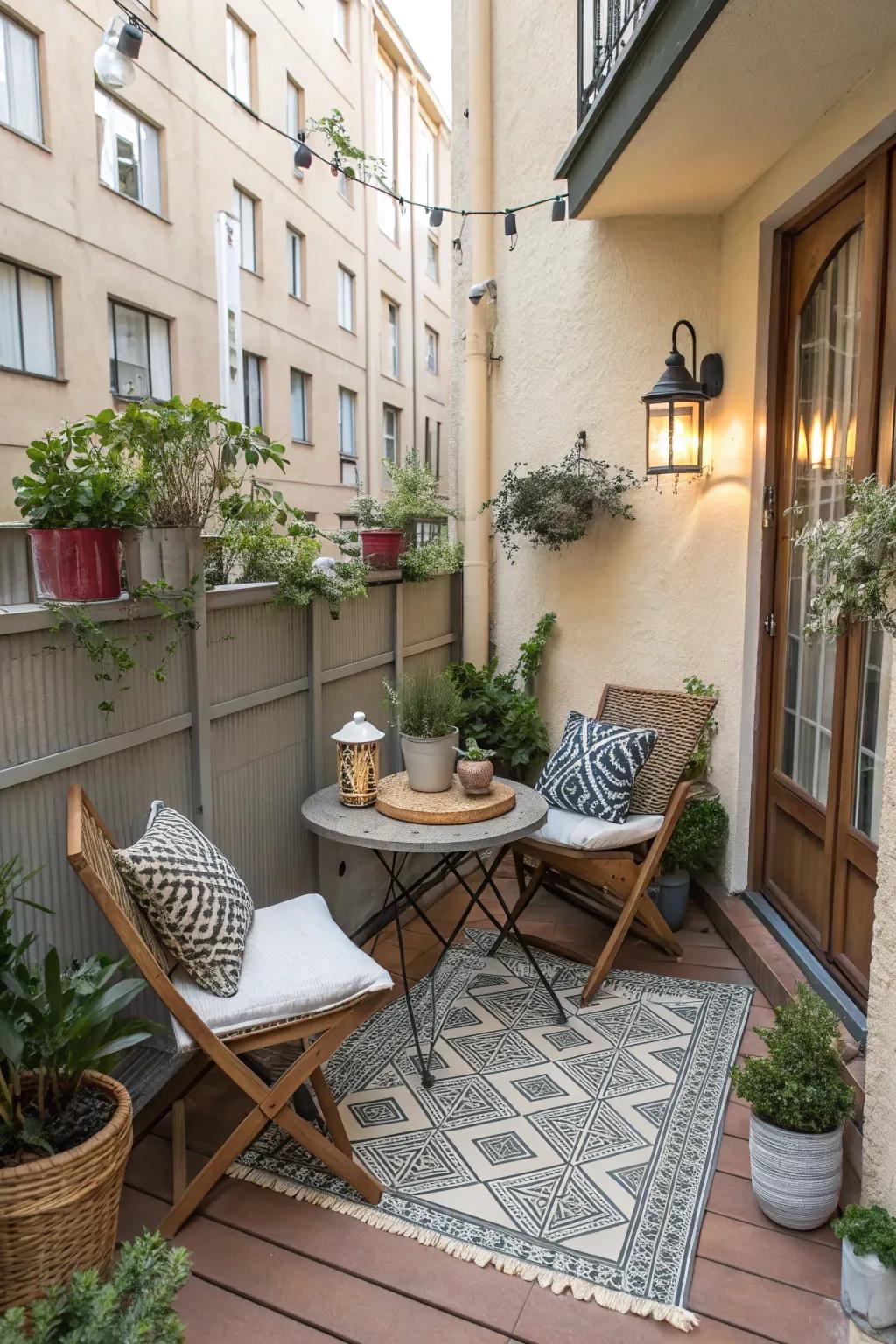A small patio featuring a smart, reduced arrangement for optimized use.