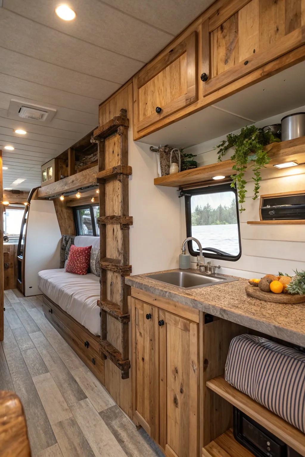 Natural elements like wood bring warmth and character into your RV space.