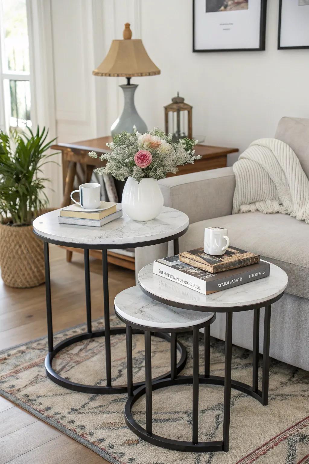 Stacking tables present flexible spatial solutions.