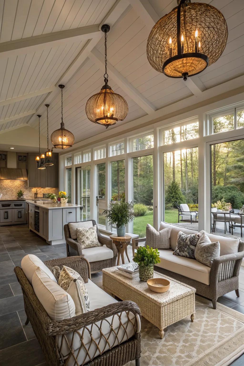 Decorative lighting provides warmth and mood.