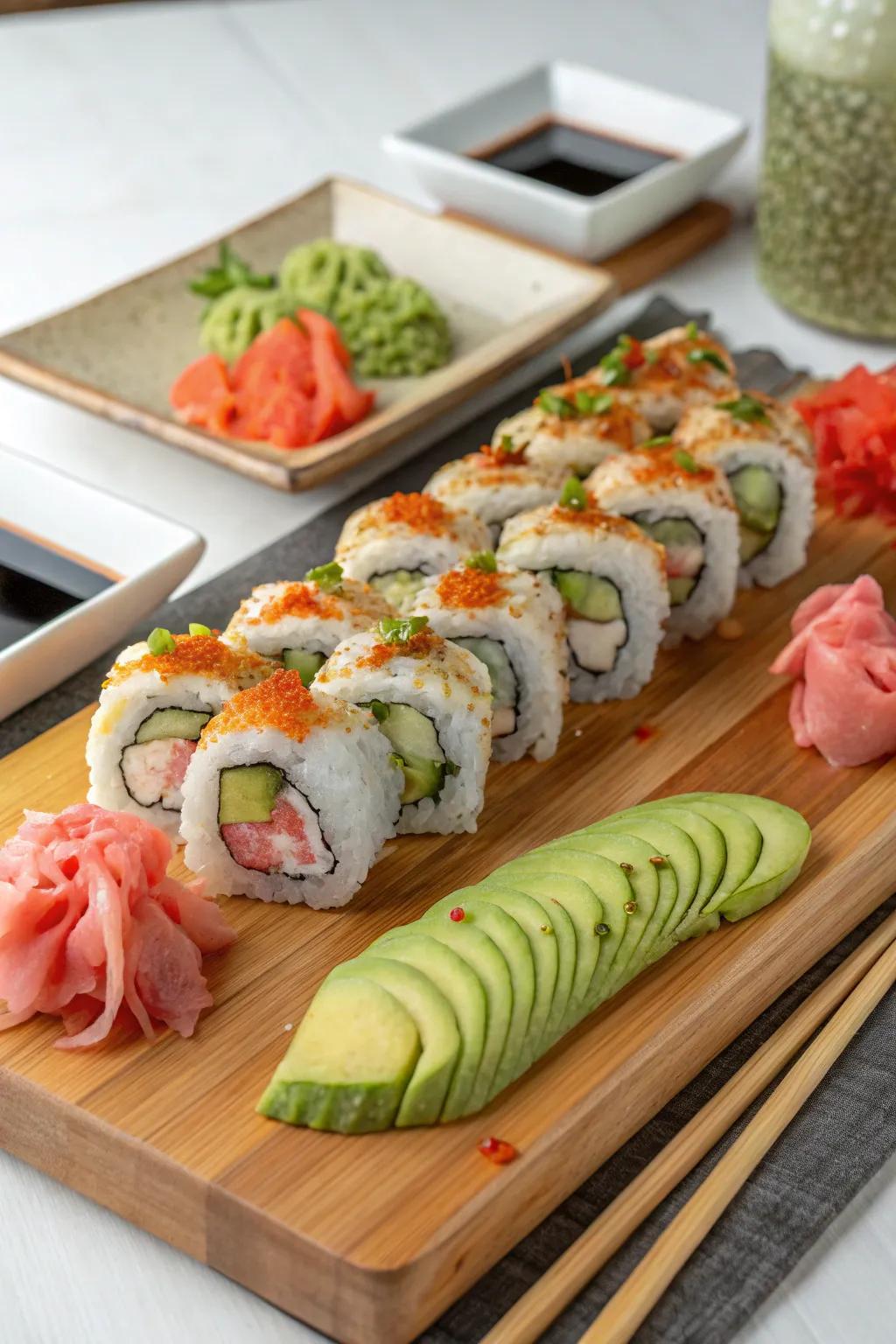 An elegant sushi selection for adventurous snackers.