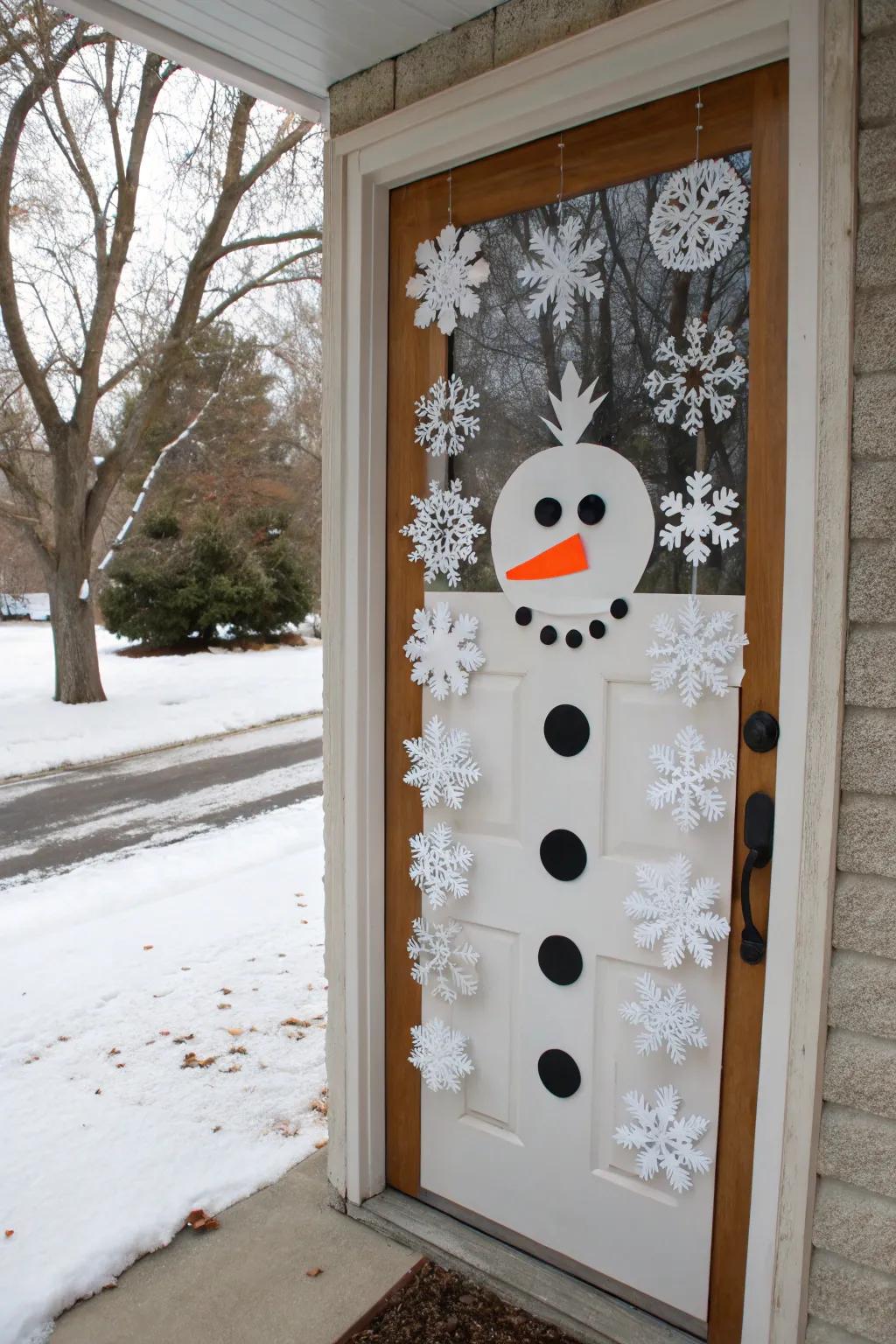 Dangling ice crystals introduce whimsy and elegance to your snowman entryway.