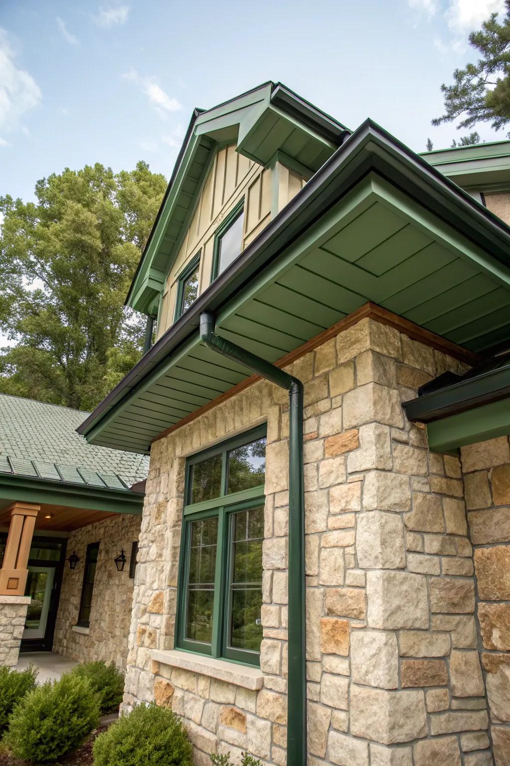 Emerald soffit and fascia blend beautifully with natural stone.