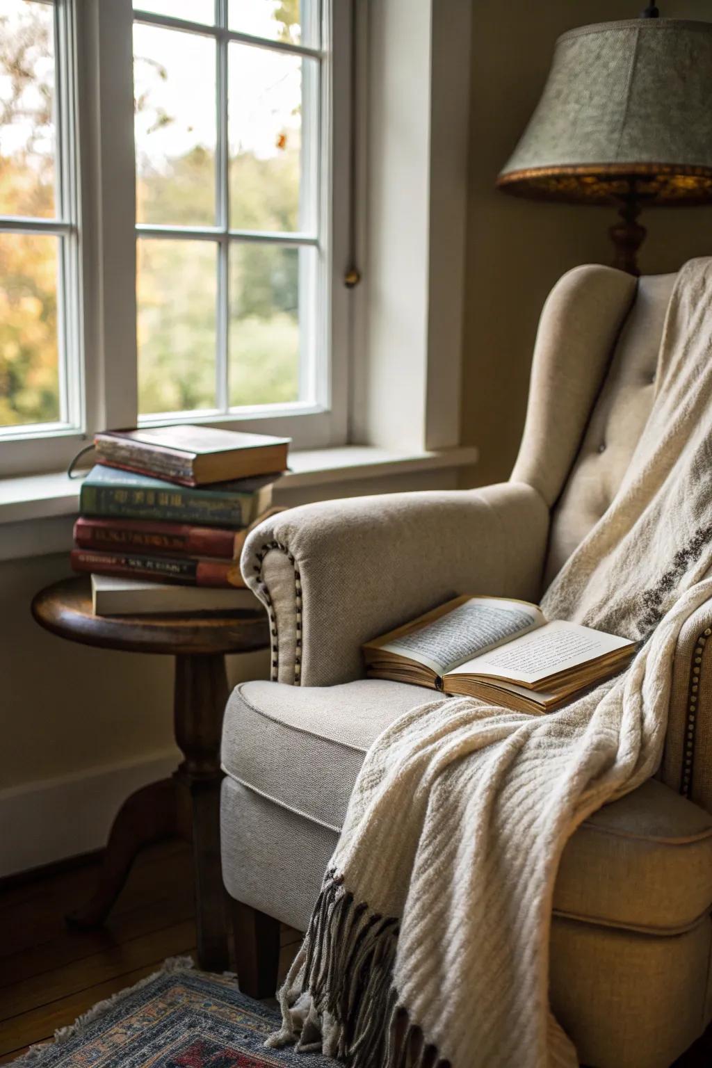 A cozy nook to relax and escape with a good book.