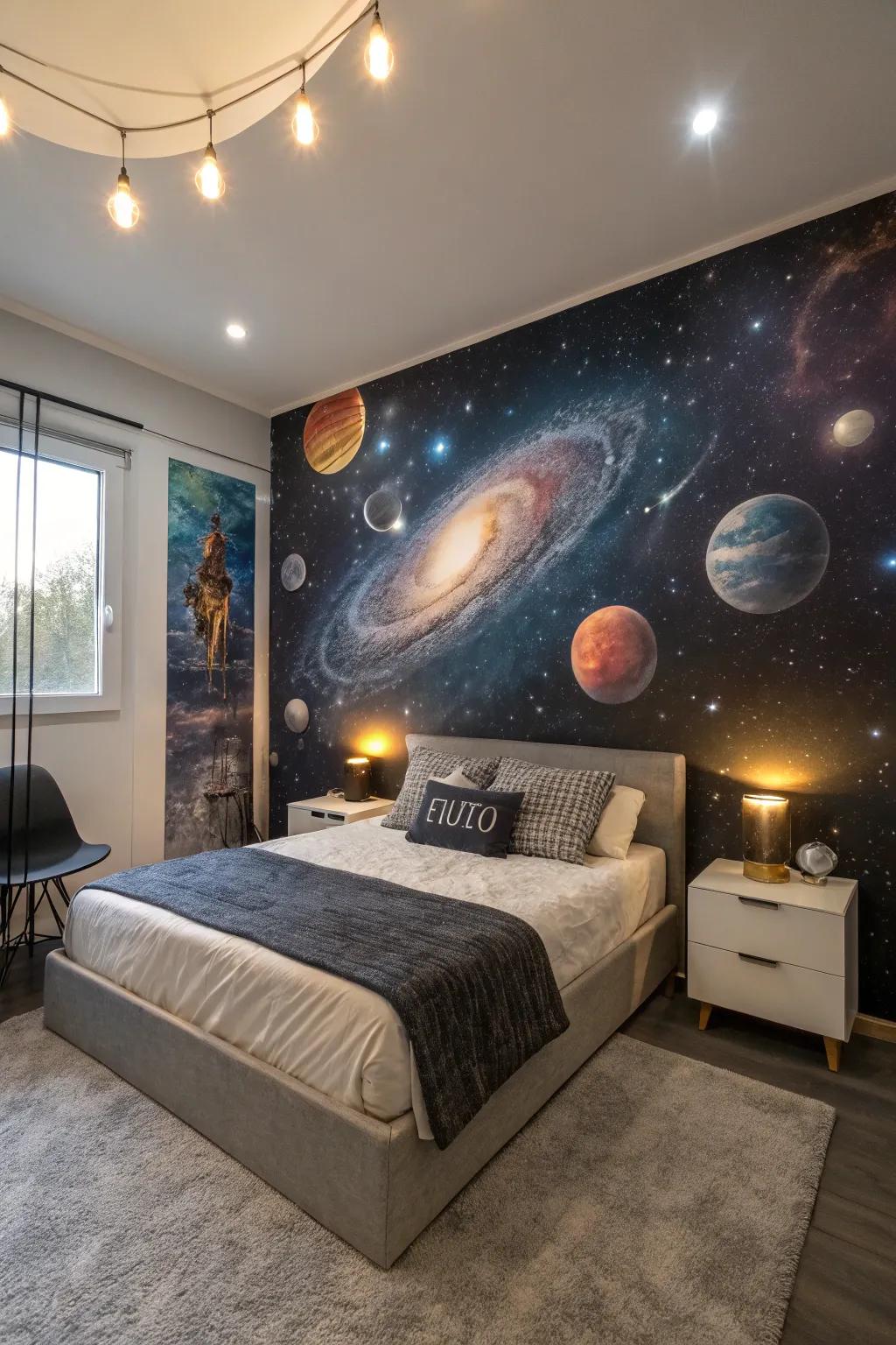 Space-themed wall art is an excellent way to spark conversations.