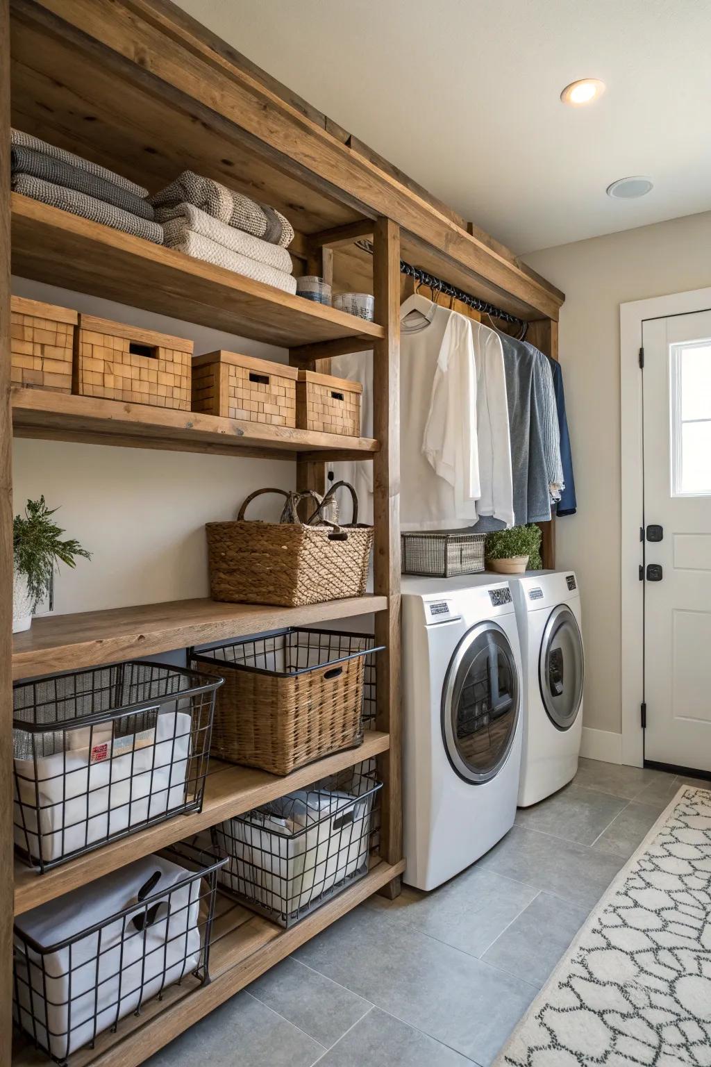 Mixing textures adds warmth and character to your laundry room.